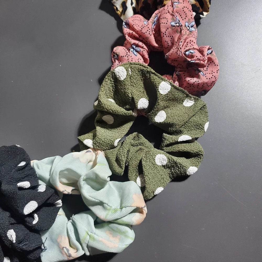 Textured Chiffon Scrunchies Multicolored Print‎ Lot Of 13